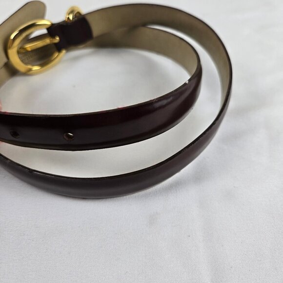 Charter Club Women's Size Medium Burgundy Split Leather Belt Gold Hardware - Picture 3 of 10